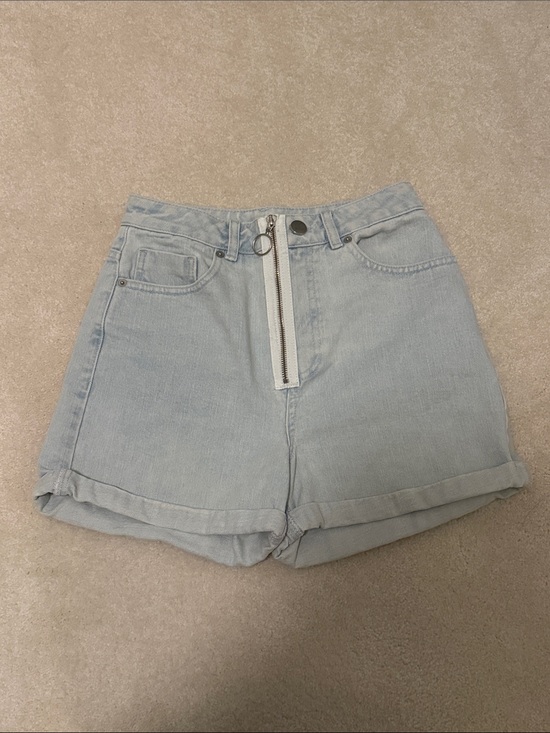ASOS Pants - ASOS Light Blue High-Rise Denim Shorts with Front Ring Zip